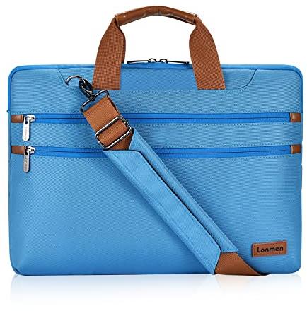 LONMEN Laptoptasche 14 Zoll Rundum-Schutz Aktentasche mit Verstellbarem Schultergurt & Koffergurt, Wasserabweisende Notebooktasche für 14 Laptops (Lenovo/Acer/ASUS/Dell/HP), Blau