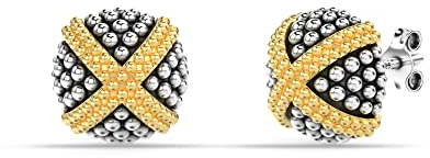 LeCalla Zweifarbiger Liebesknoten-Ohrstecker aus 925er Sterlingsilber mit Kaviarperlen für Damen und Teenager