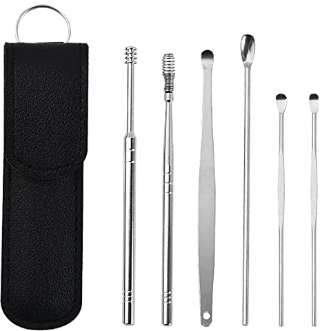6 teiliges Ohrenschmalz Entfernungs Set, Ohrreinigungswerkzeuge aus Edelstahl, mit Aufbewahrungsbox, für die Ohrenreinigung von Erwachsenen und Kindern (Schwarz)