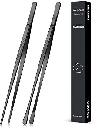 2 Stück 25.5cm-Kochpinzette Zangen Präzision Gezackte Spitzen, Edelstahl Professionelle Kochpinzette Küchenwerkzeuge zum Grillen, Beschichten und Servieren (Schwarz)