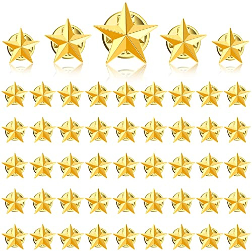 100Pcs Star Badge Lapel Pins 3D Gold Plated Zinc Alloy Star Pins | Military Style Pentagram Badges for 4th of July Memorial Day Veterans Day Independence Day Labor Day Party Costume Decor