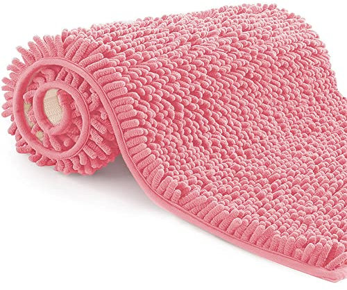 Poligono Badezimmerteppich,rutschfest waschbar,Badteppich Mikrofaser Saugfähig Badvorleger Duschvorleger,50x80cm,Rosa