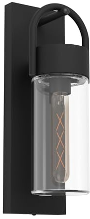EGLO Wandlampe außen Carraro, Außenbeleuchtung Hauswand, Wand Außenlampe | Außenwandleuchte aus Metall in Schwarz und Glas in Transparent, E27 Fassung, IP44