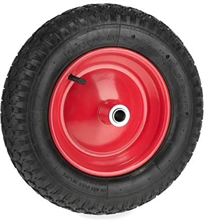 Relaxdays Roue de brouette 3.50-8, pneumatique, Jante en Acier, Charge maximale : 100 kg, avec Valve, Noir et Rouge