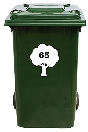 Kliko Aufkleber / Müllkasten Aufkleber - Baum - Nummer 65 - 16,5x18,5 - Weiß