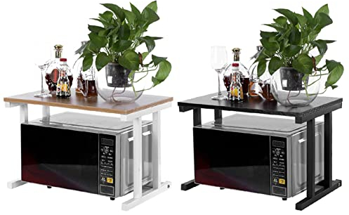 Ejoyous 2 Schicht Mikrowelle Regale, Holz Mikrowellen Ständer Küchenregal Mikrowelle Backofen Rack für Mikrowellen Reiskocher Teller Tassen Wasserkocher Flaschen(White)
