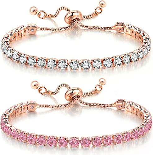 Suyi Tennis Bracelets for Women Cubic Zirconia Bracelet Adjustable Slider Bracelet Jewelry