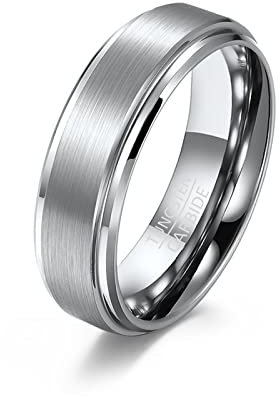 AMDXD Kostenlose Gravur Hochzeit Ringe Herren, Wolframstahl Band Ringe 6mm Pärchenringe für Männer, Silber, Gr.62 (19.7)