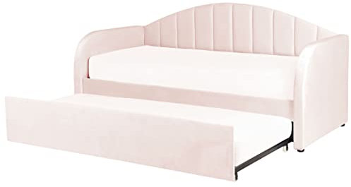 Beliani Tagesbett für 2 Personen Samt rosa Lattenrost 90x200 cm ausziehbar Eyburie