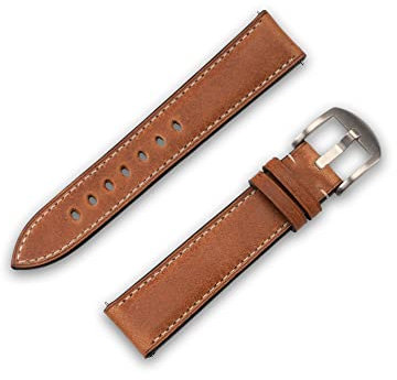 JT Berlin Charlie Ersatz-Armband (20mm) für Samsung Galaxy Watch/Amazfit/Garmin Forerunner (Handgefertigt in Deutschland, Leder/Nytech Ersatzband, Edelstahl) braun/Silber