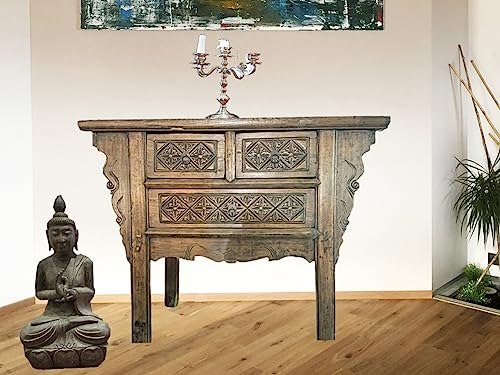 OPIUM OUTLET Konsole Konsolentisch Telefon-Tisch Kommode Sideboard Möbel Holz Antik Vintage asiatisch chinesisch orientalisch Schubfächer
