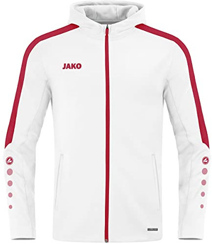 JAKO Herren Kapuzenjacke Power, Weiß/Rot, L