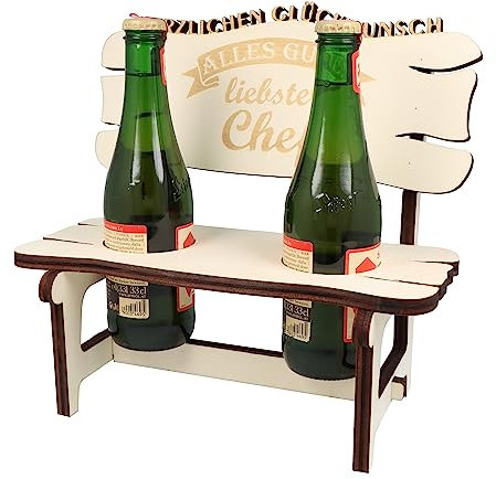 XXL Echtholz Bierbank mit Gravur Liebster Chef|Holzbank für 2 Bierflaschen|Hochzeitsgeschenk für Brautpaar|Geschenke Paare|Geschenk für Pärchen|Geburtstag|Jubiläum|Proseccobank