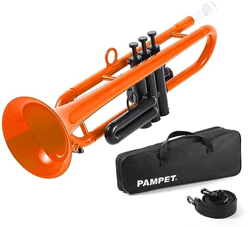 PAMPET Professionelle Kunststoff Bb Trompete Student Trompete Set für Schüler Anfänger mit 7C Mundstück und 3C Mundstück Bb Trompete Instrument Orange