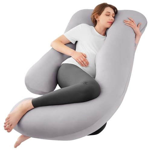 Sasttie Oreillers de grossesse pour dormir, oreiller rafraîchissant en forme de U avec housse amovible, indispensable pour les femmes enceintes, essentiel de maternité, gris clair