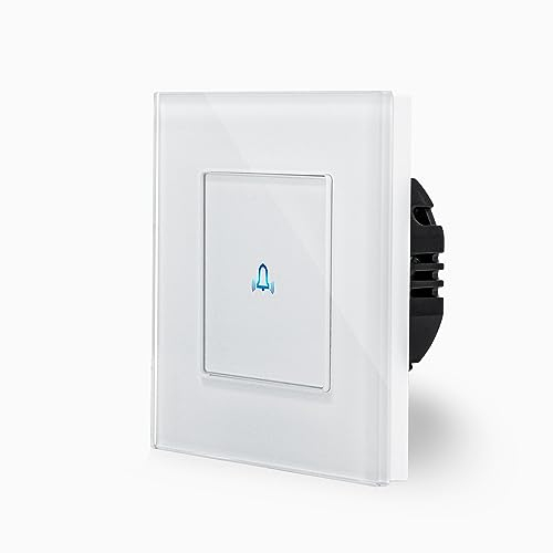 POINT Touch Türklingel Taster Impulsschalter LED Kontrollleuchte Haustür Klingel Wandschalter Impuls Treppenhaus im Glasrahmen in Weiß Glasblende Luxus-Time
