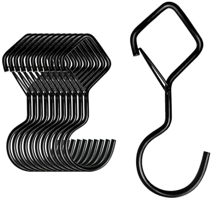MOGADEE® 10 Stück S Haken Schwarz, Haken zum Einhängen, Haken mit Sicherung, Haken für Kleiderstange für Küche Werkstatt Badezimmer Garten Schlafzimmer Draussen