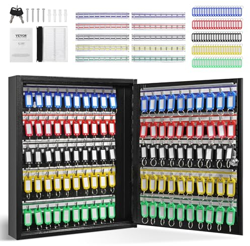 VEVOR Armario para Llaves con 100 Ganchos Caja para Llaves de Pared de Acero 38x8,4x45cm Armario con Soporte para Llaves Cerradura 100 Etiquetas 2 Llaves Almacenamiento Seguro para Oficina Hotel Hogar