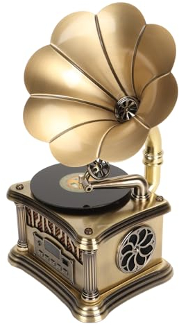 Vintage Retro Phonograph Grammophon Plattenspieler, Plattenspieler, Legierung Grammophon BT Phonograph Fernbedienung Typ C Ladeplattenspieler
