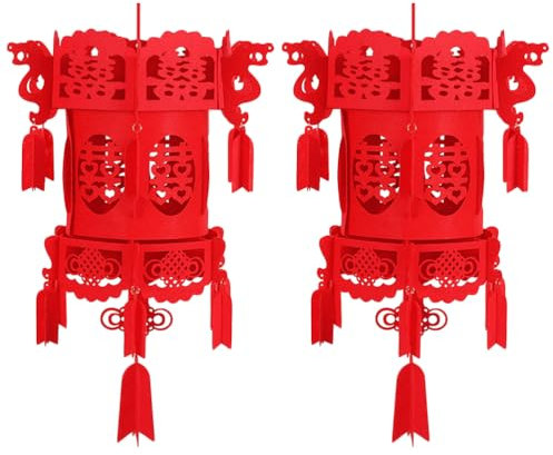 Housoutil Hohle Chinesische Laterne Aus Filz, 2stück Hängen Hohle Chinesische Laterne, Neujahrslaternen Chinesische, Frühlingsfestdekoration Farbige Lichter 3D Hochzeit