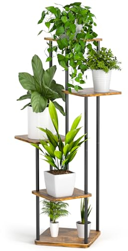 Likapop Blumenständer 5-Tier, Mehrlagiger Pflanzenständer, Metall Pflanzenregal Blumenregal Blumentreppe Blumenbank Schwarz für Zimmer Wohnzimmer Balkon Garten