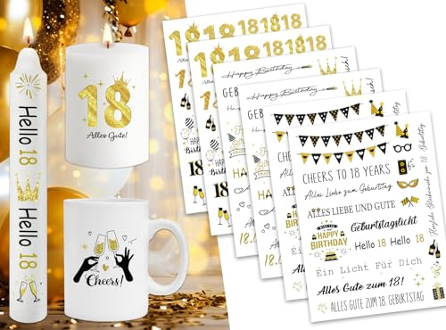 6 PCS 18 Geburtstag Deko Kerzentattoos,Kerzen Tattoo Folie Deko 18 Geburtstag Junge Mädchen,Kerzentattoos Geburtstag Wassertransferdruck,Kerzenfolien Tischdeko 18. Geburtstag für DIY Kerze/Keramik