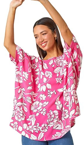 Roman Originals Swirl Print Button Back Top for Women UK - Ladies Everyday Holiday Spring Summer Round Neckline Comfy Soft Evening Vacation Work Party - Pink - Size 10