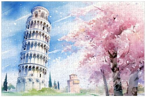 Puzzle für Erwachsene, 1000 Teile, Holz, Schiefer Turm von Pisa, 90487, (D ; 1000)