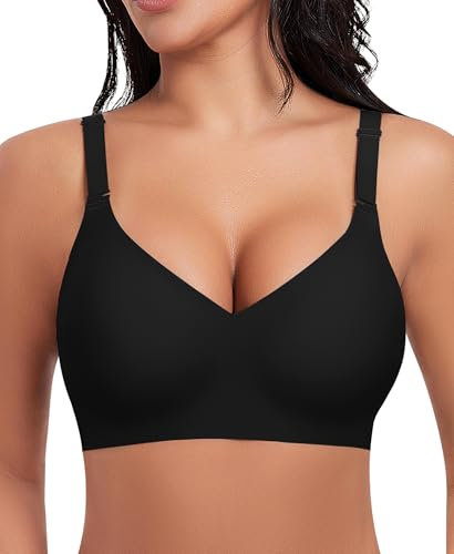 Damen BH Ohne Bügel Nahtloser BH Bequeme Weiche Glatte BHS Bügellose BHS Tiefem V-Ausschnitt Bralette Soft Bra Bustier (Schwarz, S)