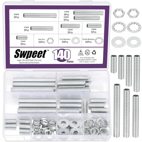 Swpeet 140 PCS 7 Taille full fileté tube rondelle filetée écrou de verrouillage combo Kit, tige de lampe creuse,