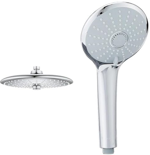 GROHE Vitalio Joy 260 - Head Shower 260mm (3 Spray Zones: Rain, SmartRain & Jet & Euphoria Hand Shower 3 Sprays Chrome 27221000