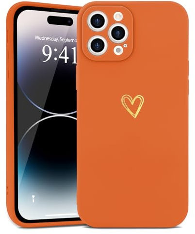 Wirvyuer for iPhone 14 Pro Case with Cute Heart Pattern Soft Shockproof Protective Silicone Phone Case for Women Girls,Orange