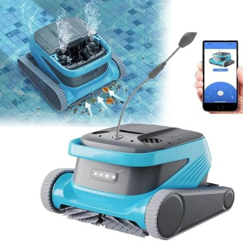 Limpiador Robótico Totalmente Automático para Piscinas, Aspirador para Piscinas para Escalar Paredes de 90° con Control de Aplicación, Cestas de Filtro Súper Más Grandes de 6L, para Piscinas sobre