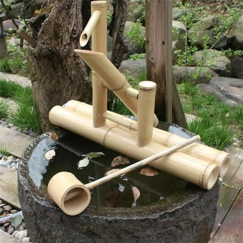 YAIUNHIQ Fuente de bambú para exteriores, fuente de agua de jardín Zen, marrón