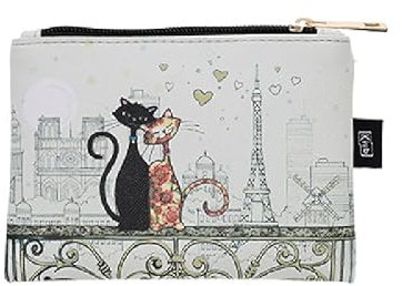 Petite Pochette ou Bien Porte-Monnaie avec Un Zip - Matiere Plastique imprimé - Motif Chats Amoureux à coté de la Tour Eiffel de Paris - Dimension 14CM*10CM