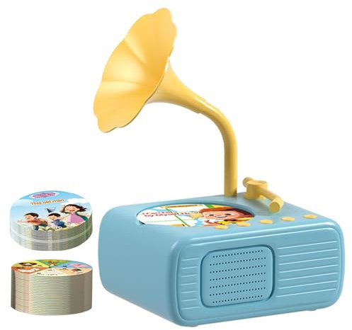 Juguetes de gramófono para niños pequeños, gramófono para niños 96 Tarjetas,Juguete de grabación de fonógrafo de música para niños pequeños - Juguete Educativo Interactivo con Reproductor de música y