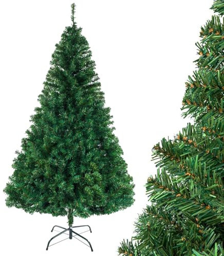 LEADZM Sapin de Noël Artificiel 120/150/180/210cm Vert Pied métal PVC décoration de noël Facile à Monter Vert Blanc (Vert, 120cm)