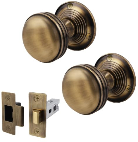EAI Antique Brass Door Knobs with Latch 76mm, 1 Pack - Lined