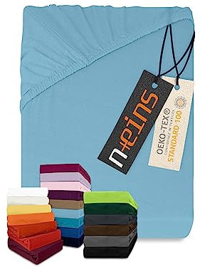 npluseins klassisches Jersey Spannbetttuch - vielen Farben + Größen - 100% Baumwolle 159.192, 80-90 x 190 cm, hellblau