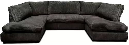 Modular Corner Sofa Shaped - U Shape Sofa Jumbo Cord - Comfortable Sofa Settee - Sectional Couches Lounge Sofa for Living Room Lounge Indoors (Black, High Back)