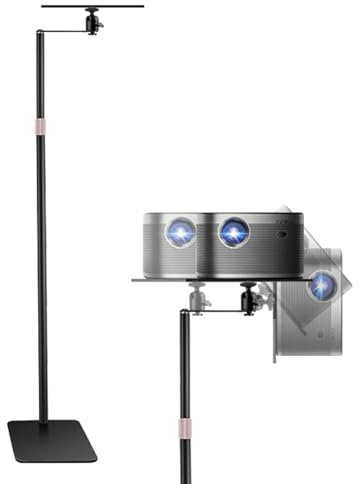 OUGPIU Projector Floor Stand with Tray, Universal Projector Ceiling Tripod Stand, Adjustable Height 120-166cm & 360° Rotating, Aluminium