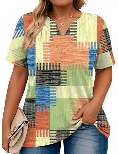 Rapbin Damen Plus Size T Shirt V-Neck Große Größen Kurzarm Locker Oberteil