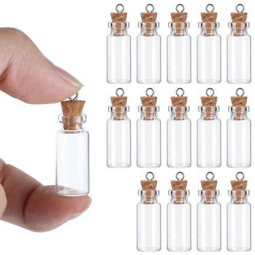 Larrel Cork Stoppers Glass Bottles, 15PCS Mini Glass Bottle with Wood Cork Stoppers Tiny Jars with Lids Romantic Decorations for Message Candy Wishing Bottle