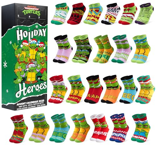 Get Trend Teenage Mutant Ninja Turtles Adventskalender 2026 Kinder, 31-36 | 24 Paar Weiche Atmungsaktive Socken, Weihnachts Countdown Kalender, Geschenke für Jungs Teenager (Multi Turtles)