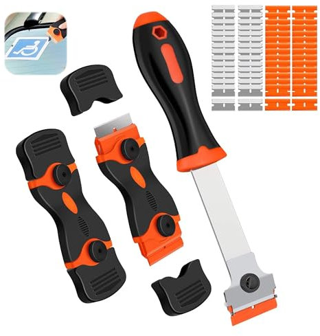 2 Pcs Cleaning Scraper Tool, Double Edged Scraper, Oven Cleaning Blade Tool Non Scratch Kit Includes 20 Metal Blades, 20 Plastic Blades, and 1 Extended Scraping Blade for Versatile Cleaning