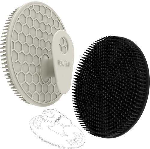Silicone Body and Face Scrubber Set 3 Pack, BEAUTAIL Shower Bath Scrubber, Gentle Exfoliating Brush for Women Men Sensitive Skin, More Hygienic Than Traditional Loofah, Long Lasting, Black+Gray