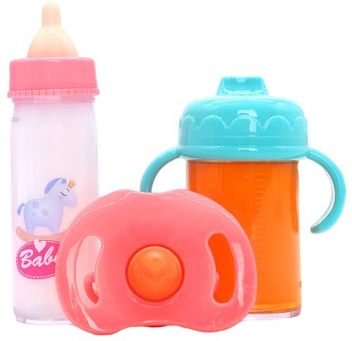 Csafyrt 3pcs Babypuppenflaschen mit Schnuller, süße Magie -Babypuppenflaschen mit verschwundenem Milch oder Saft, lustige Simulation Puppenzubehör für Kindergeschenk