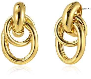 14 Karat vergoldete, klobige Goldohrringe, geometrische Tropfenohrringe für Frauen, große Creolen, goldene Statement-Ohrringe, hypoallergene Modeohrringe, Schmuck