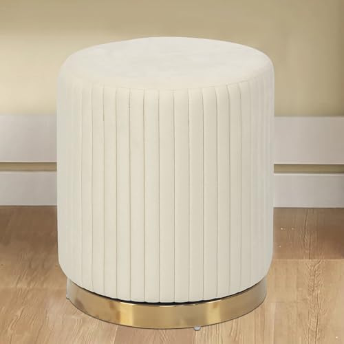 OVLRIJP Schminkhocker für Schminktisch, Hocker Schminktisch mit Lederbezug & Holzrahmen, 360° Drehbar Fußhocker, Polsterhocker für Wohnzimmer, Schlafzimmer (Beige/Samt)