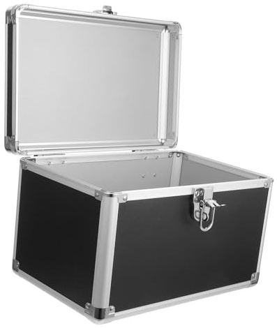 HOMSFOU Aluminum Alloy Toolbox Portable Handheld Tool Case Large Black Metal Storage Box 30x20x20cm for Outdoor Work and Travel